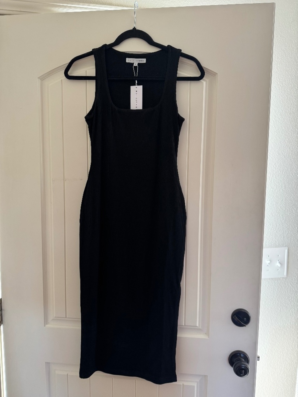 Baltic Born Moore Ribbed Tank Midi Dress Black Medium Little Tight Bodycon